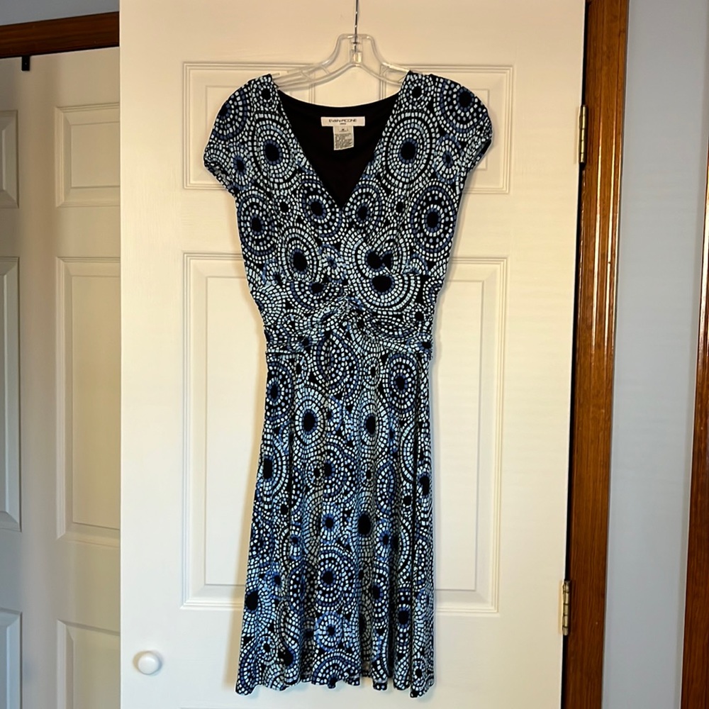 Evan Picone Black and Blue Patterned Dress